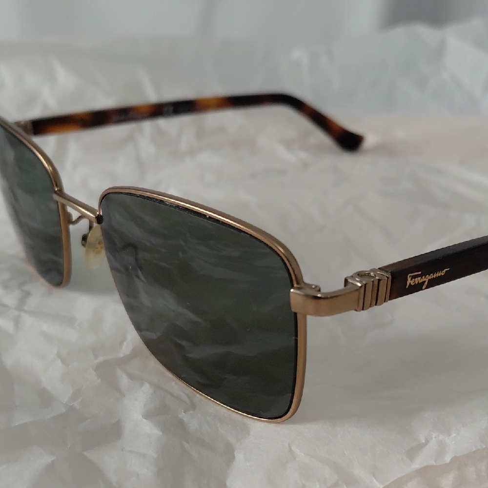 Salvatore Ferragamo Men’s Gold Frame Sunglasses with Dark Green Lenses